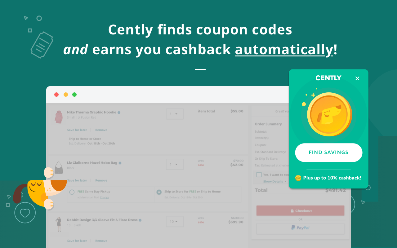 Cently: Automatic Coupons + Cashback for Free截图3