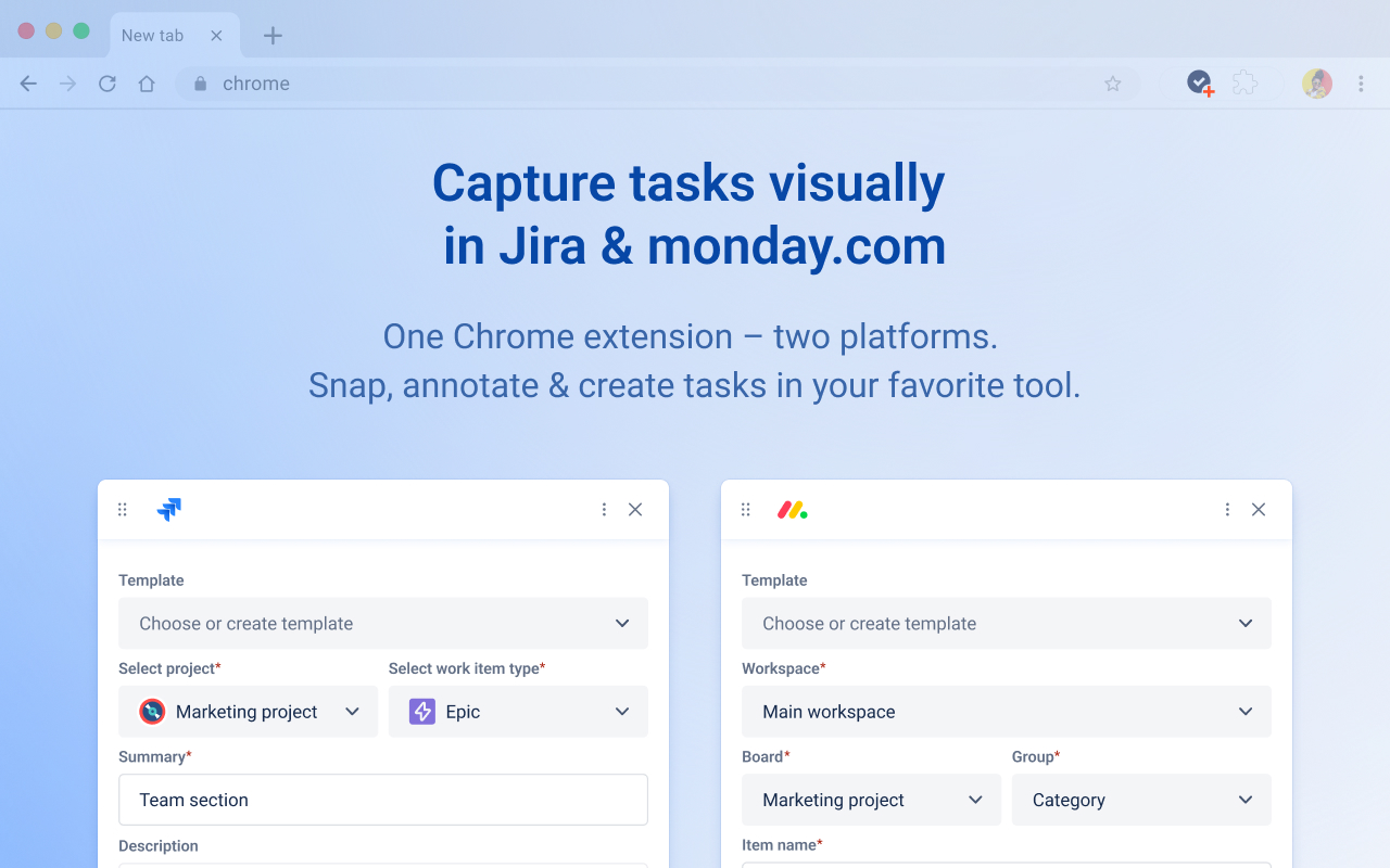 Capture in Chrome for monday.com and Jira (ex. Issue Creator)截图2