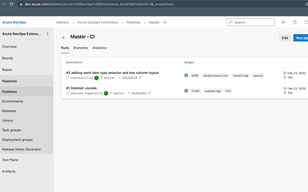 Azure DevOps Pipeline Tags截图1