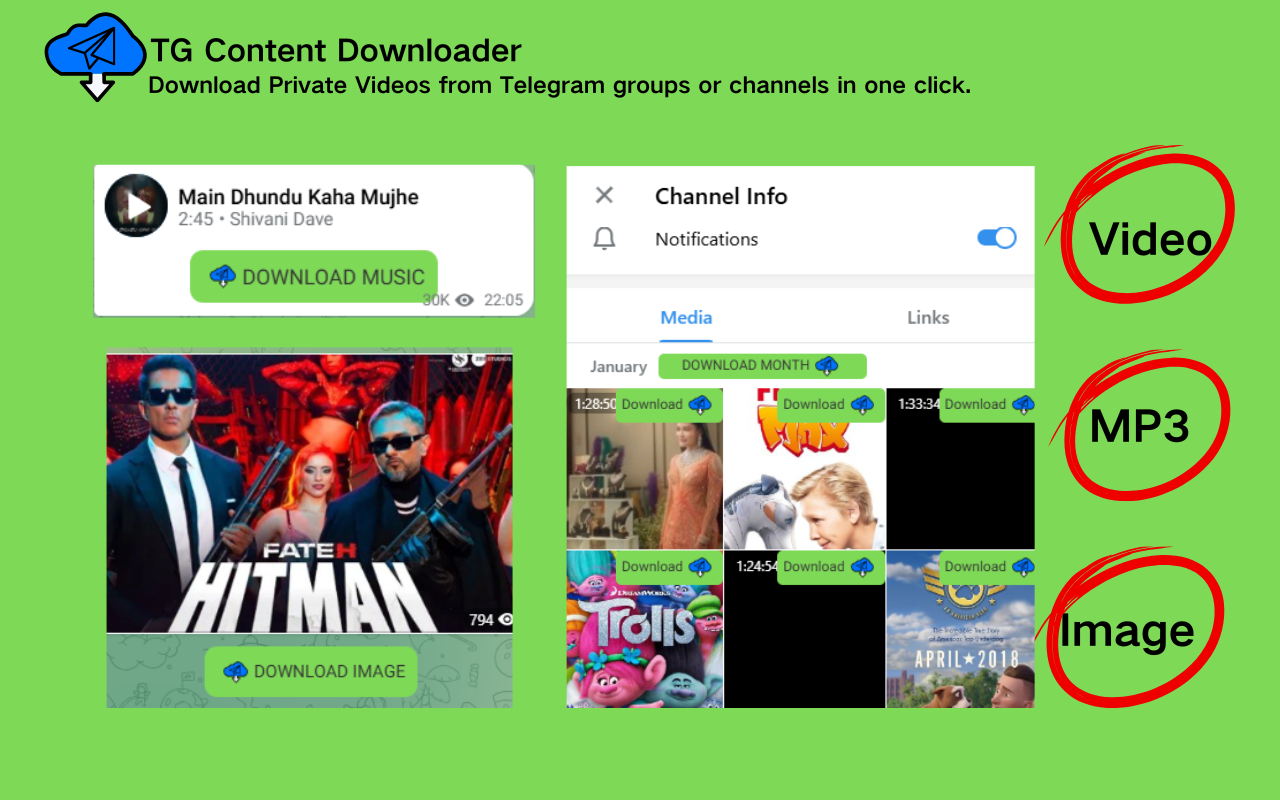 TG Content Downloader - Telegram Downloader,Telegram 图片视频下载器截图2