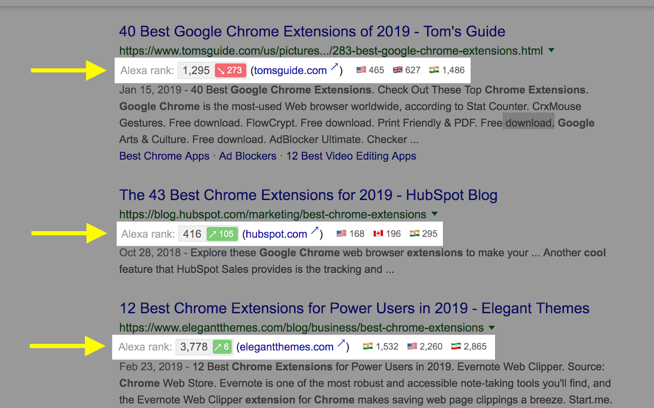 Alexa rank in Google Search, Bing and Yahoo截图2