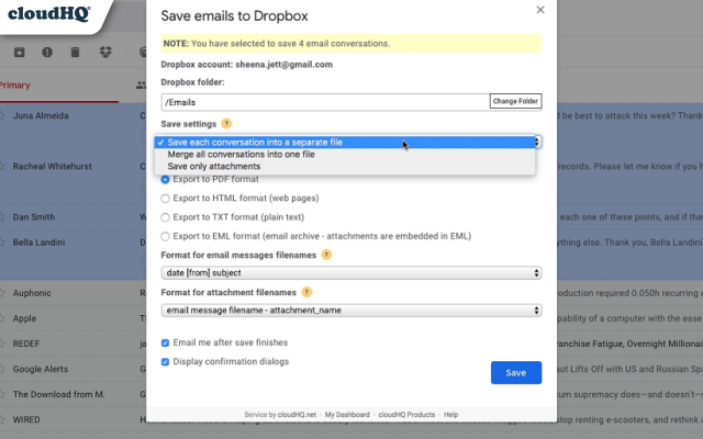 Save Emails to Dropbox by cloudHQ截图3