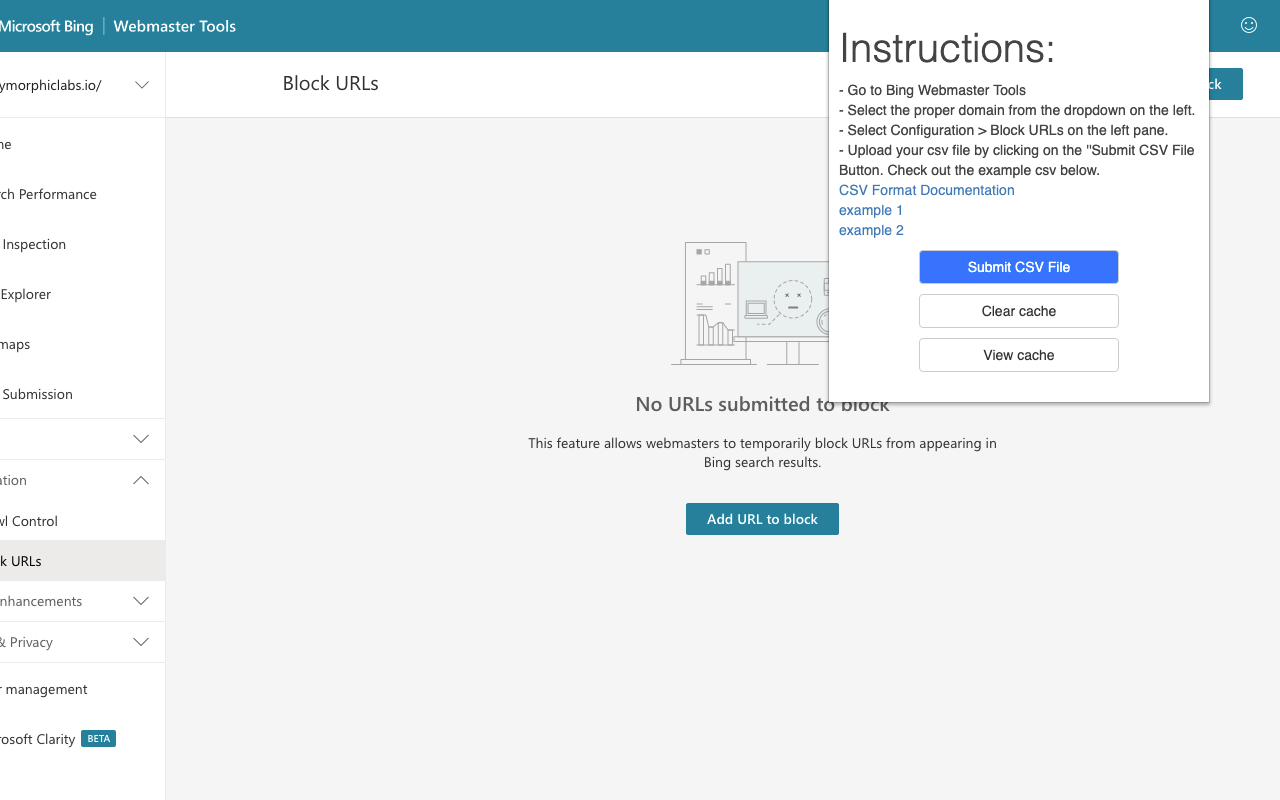 Bing Webmaster Tools - Bulk Url Removal截图1