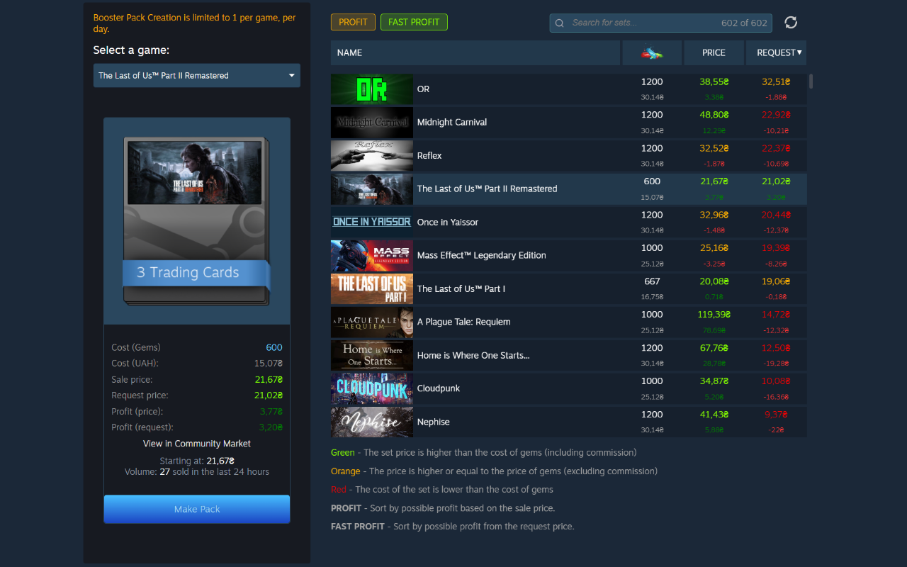 Steam Booster Packs Profit Finder截图4