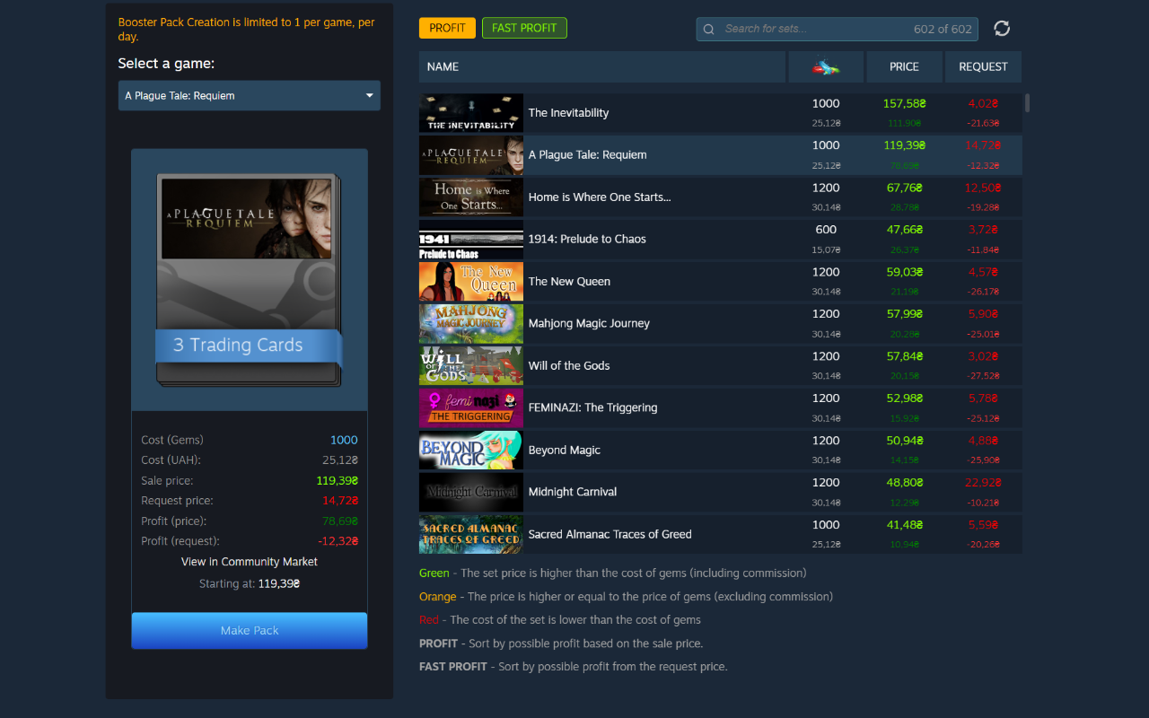 Steam Booster Packs Profit Finder截图5