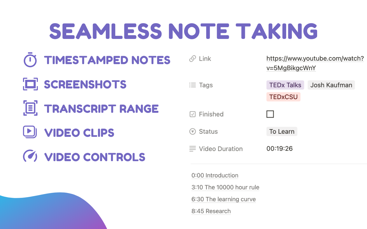 YouTube Notes to Notion with Udemy, Coursera, BiliBili and more by Snipo截图3