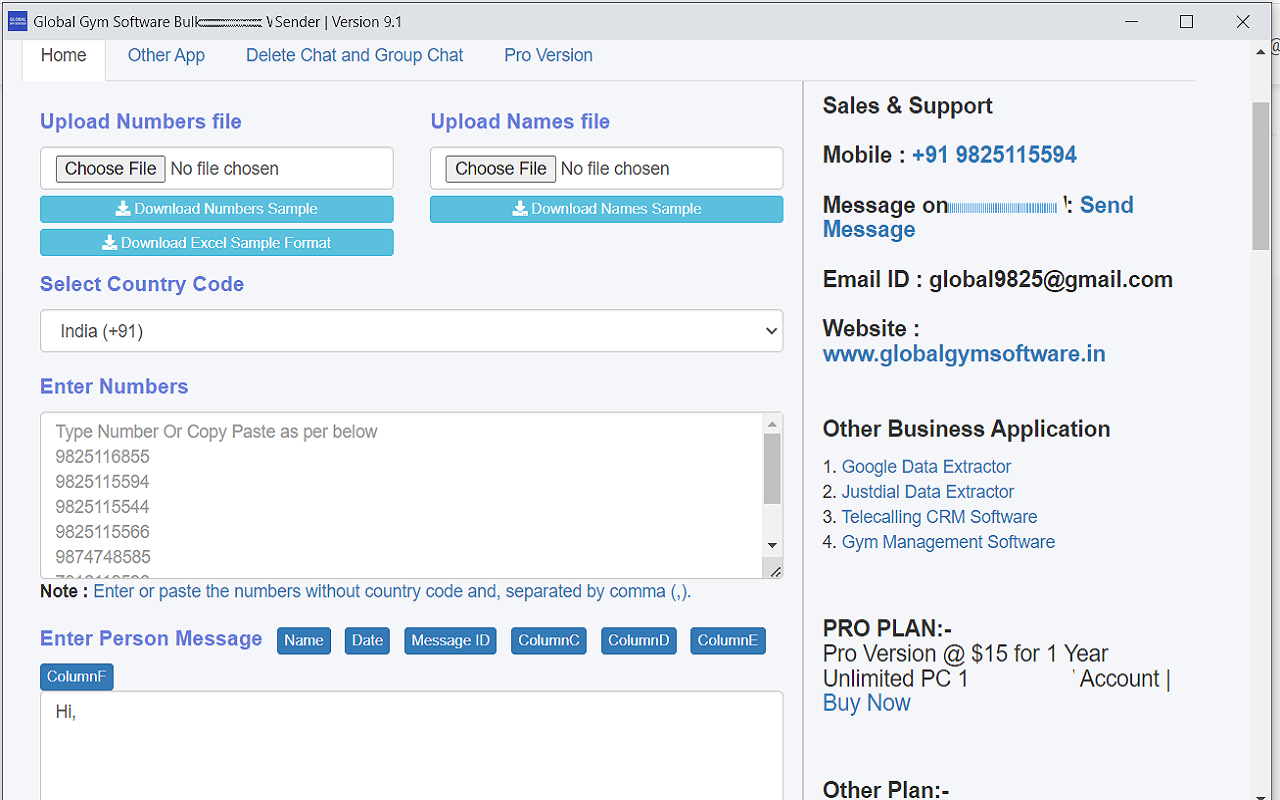 Free Bulk Message Sender Global Gym Software截图2