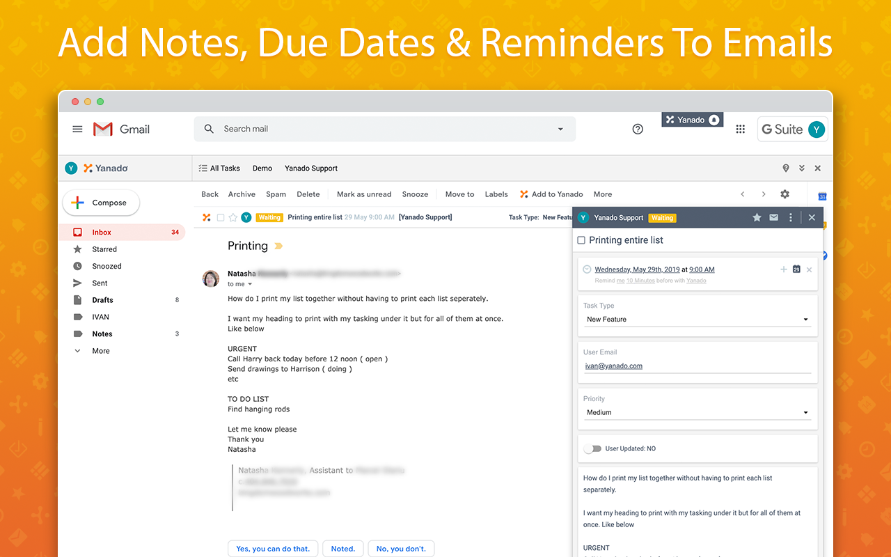 Yanado - Task Management inside Gmail截图2