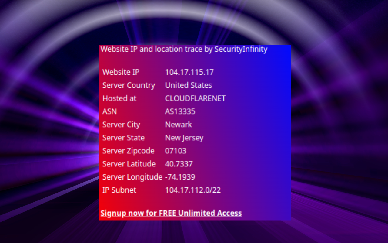 Website IP location trace - SecurityInfinity截图1
