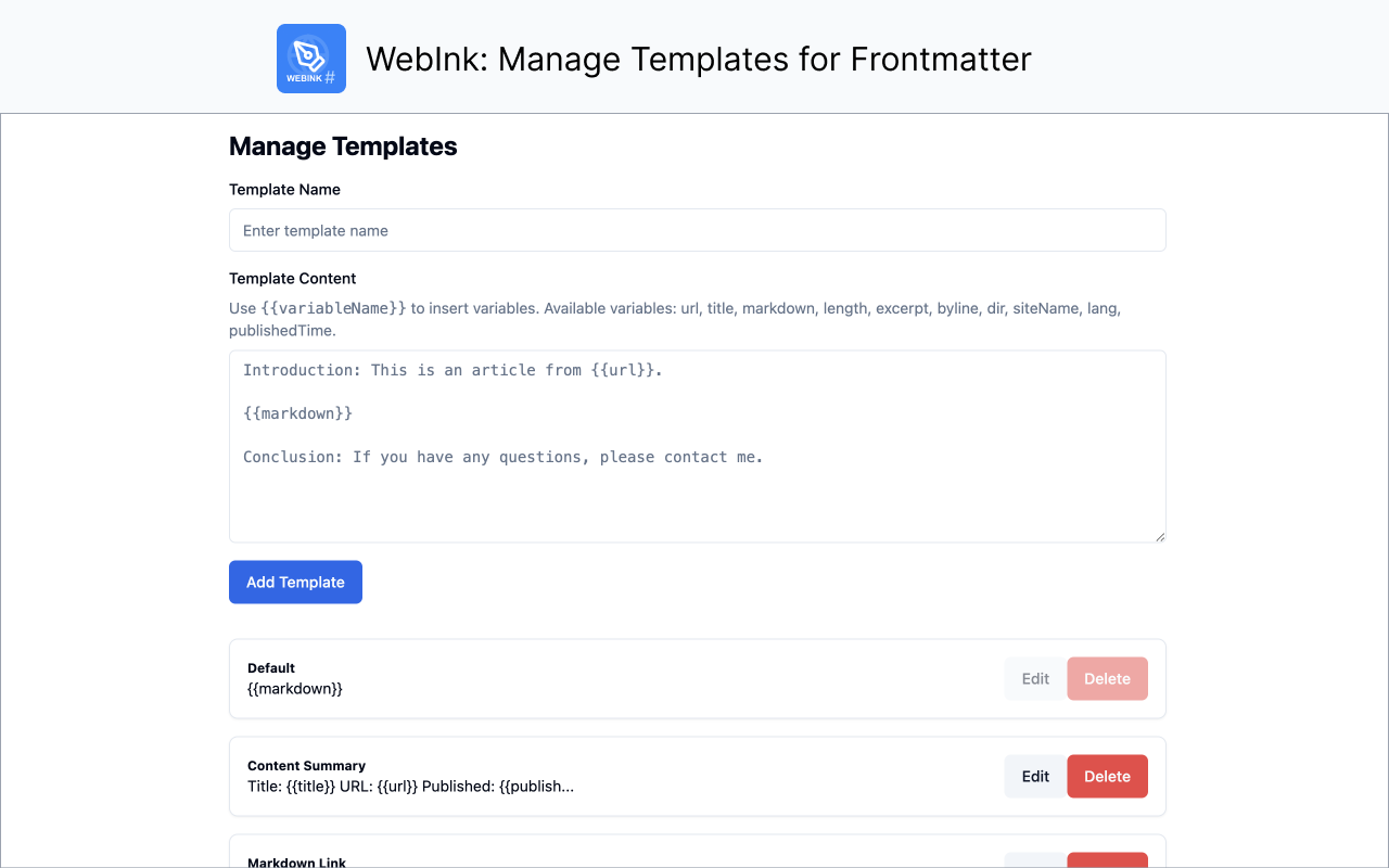 WebInk: 智能网页转Markdown工具截图4