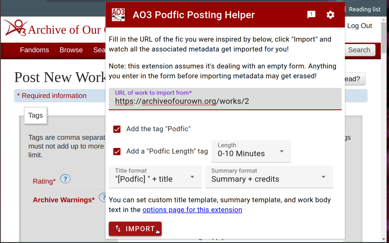AO3 Podfic Posting Helper截图2
