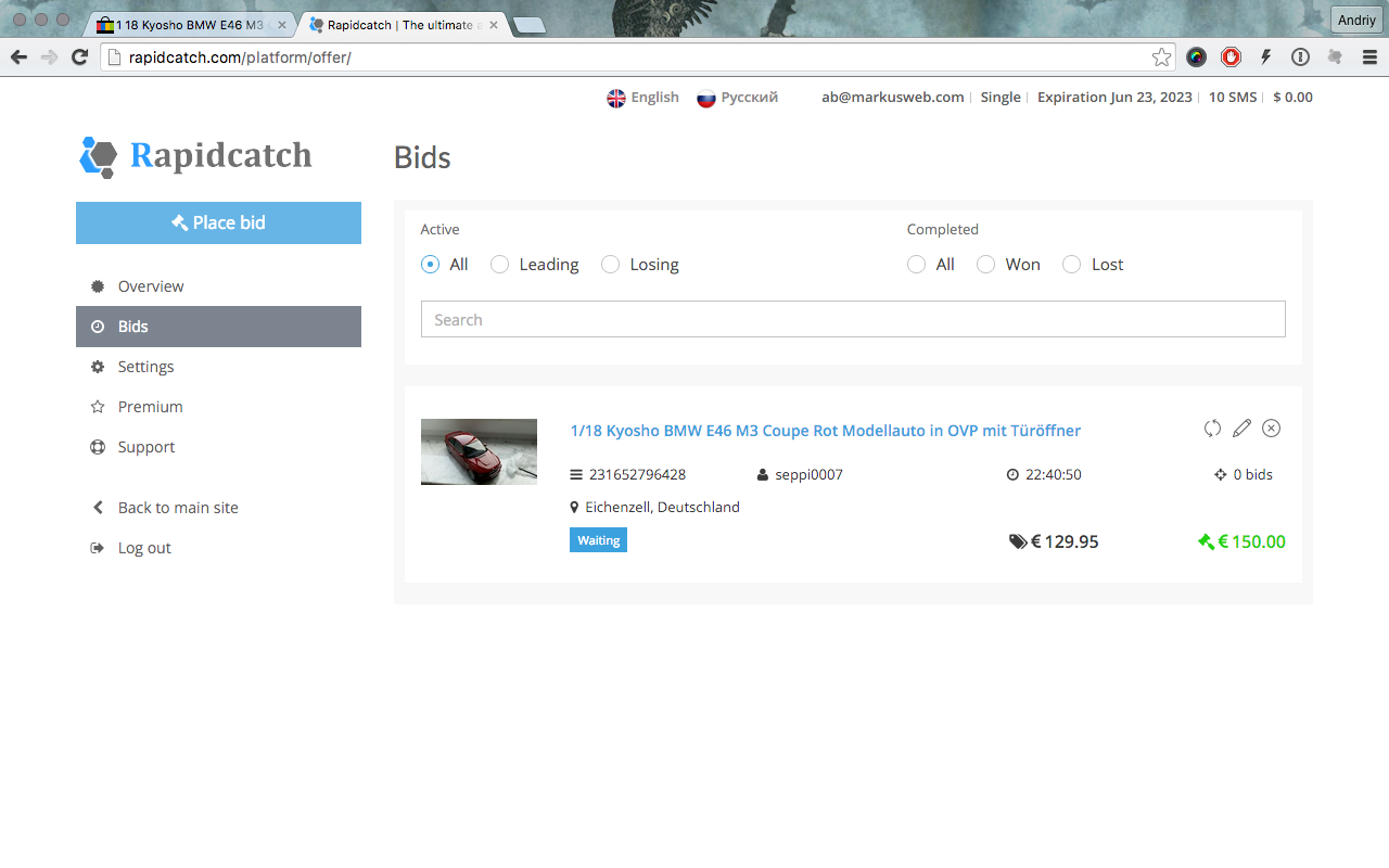 Rapidcatch eBay auction sniper截图2