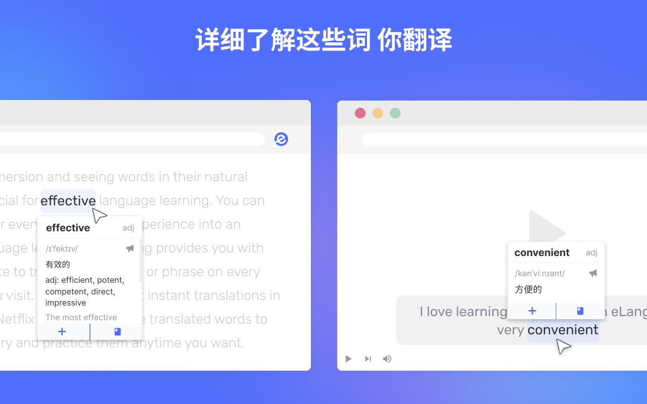 eLang:学习语言并翻译单词、短语、视频、字幕和网站截图5
