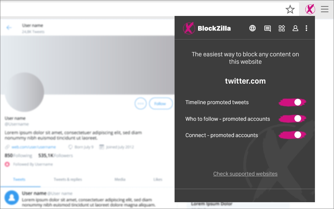 BlockZilla - 隐藏赞助的帖子和推文截图1
