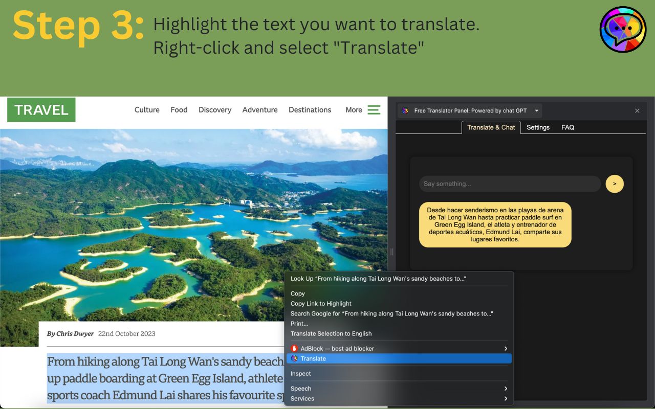 Free Translator Panel: Powered by chat GPT截图2
