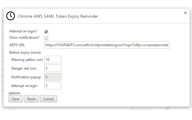 Chrome AWS SAML Token Expiry Reminder截图2