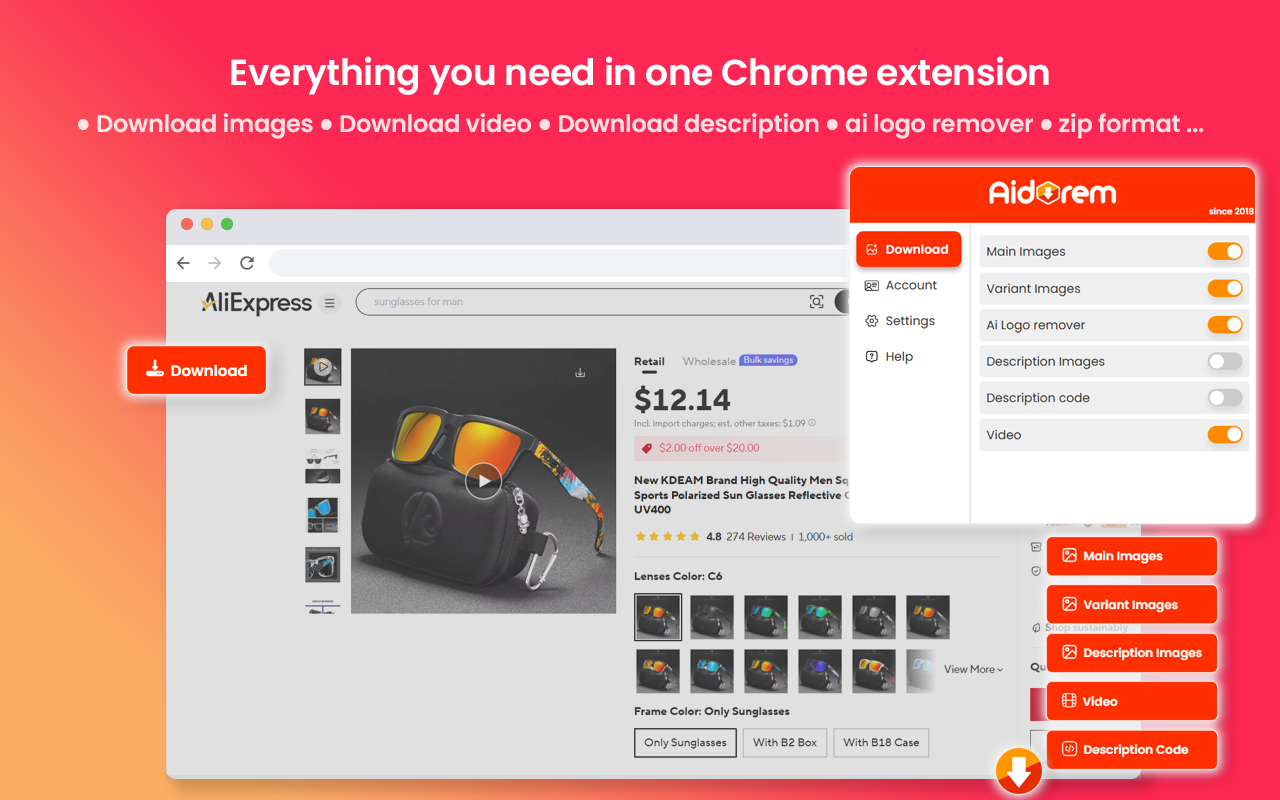 Aliexpress product image donwloader & video downloader - Aidorem Ai inpaint截图3