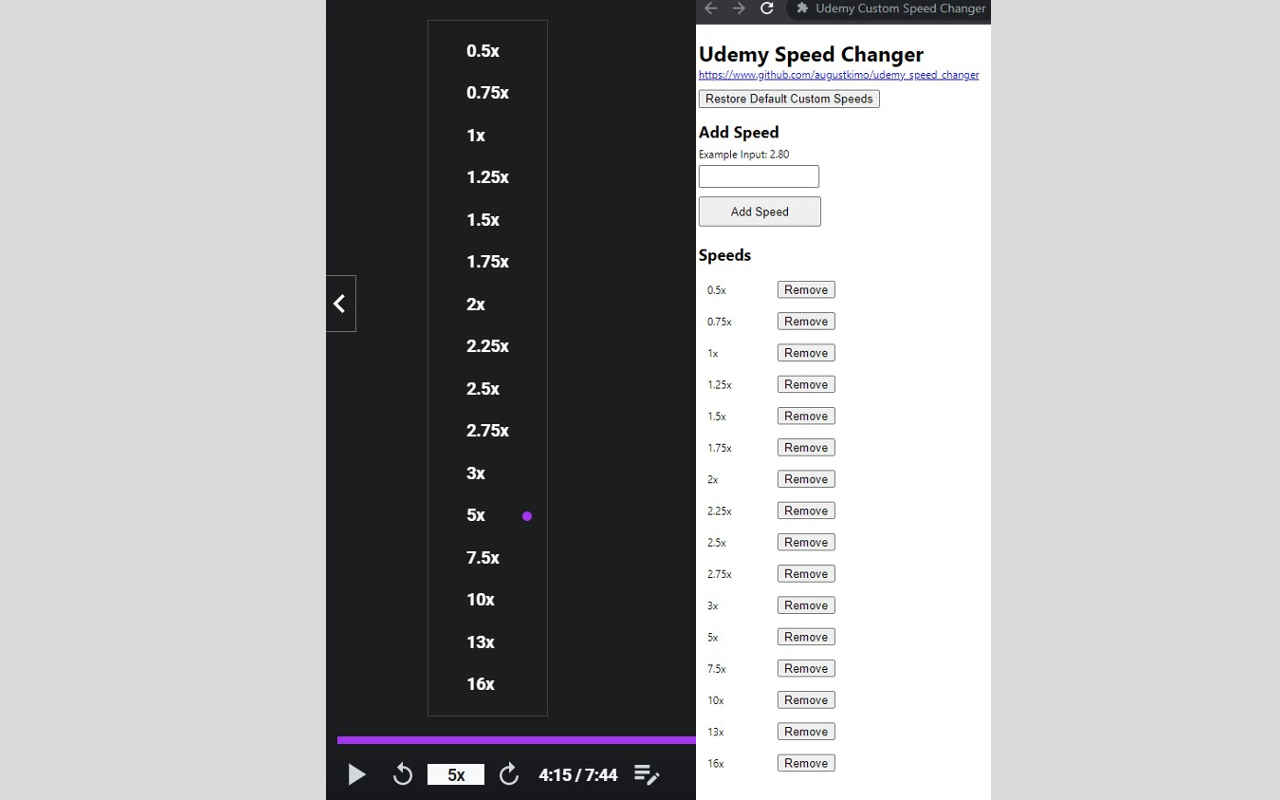 Udemy Custom Speed Changer截图1