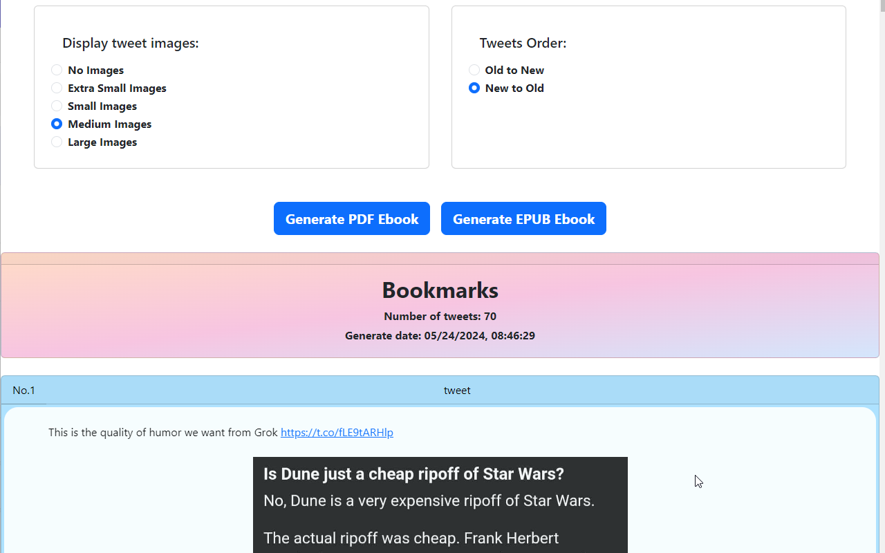 TwBookmarks2Ebook - 将所有Twitter收藏的推文转为电子书截图4