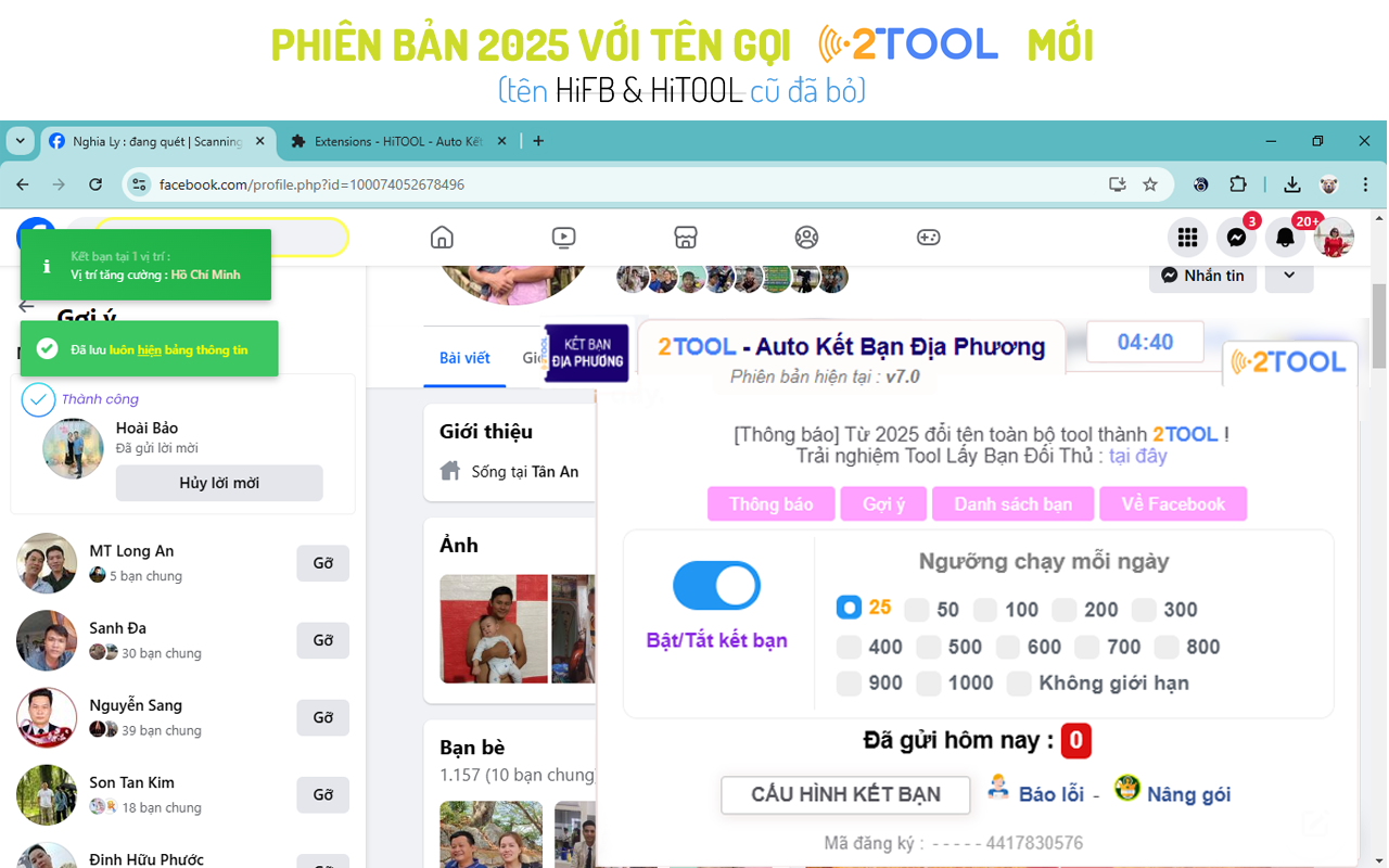 2TOOL - Auto Kết Bạn Địa Phương trên facebook截图2