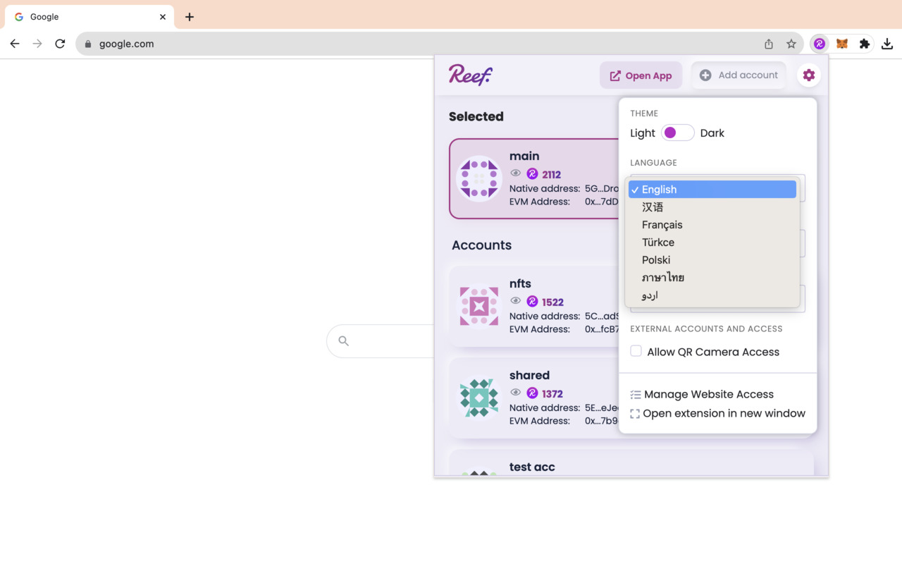 Reef Chain Wallet Extension截图1