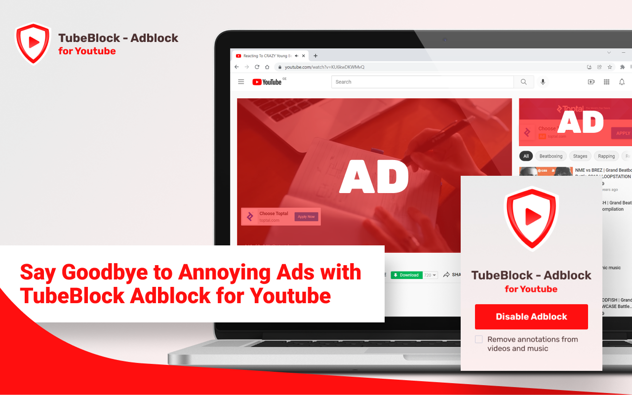 TubeBlock - YouTube广告拦截器截图1