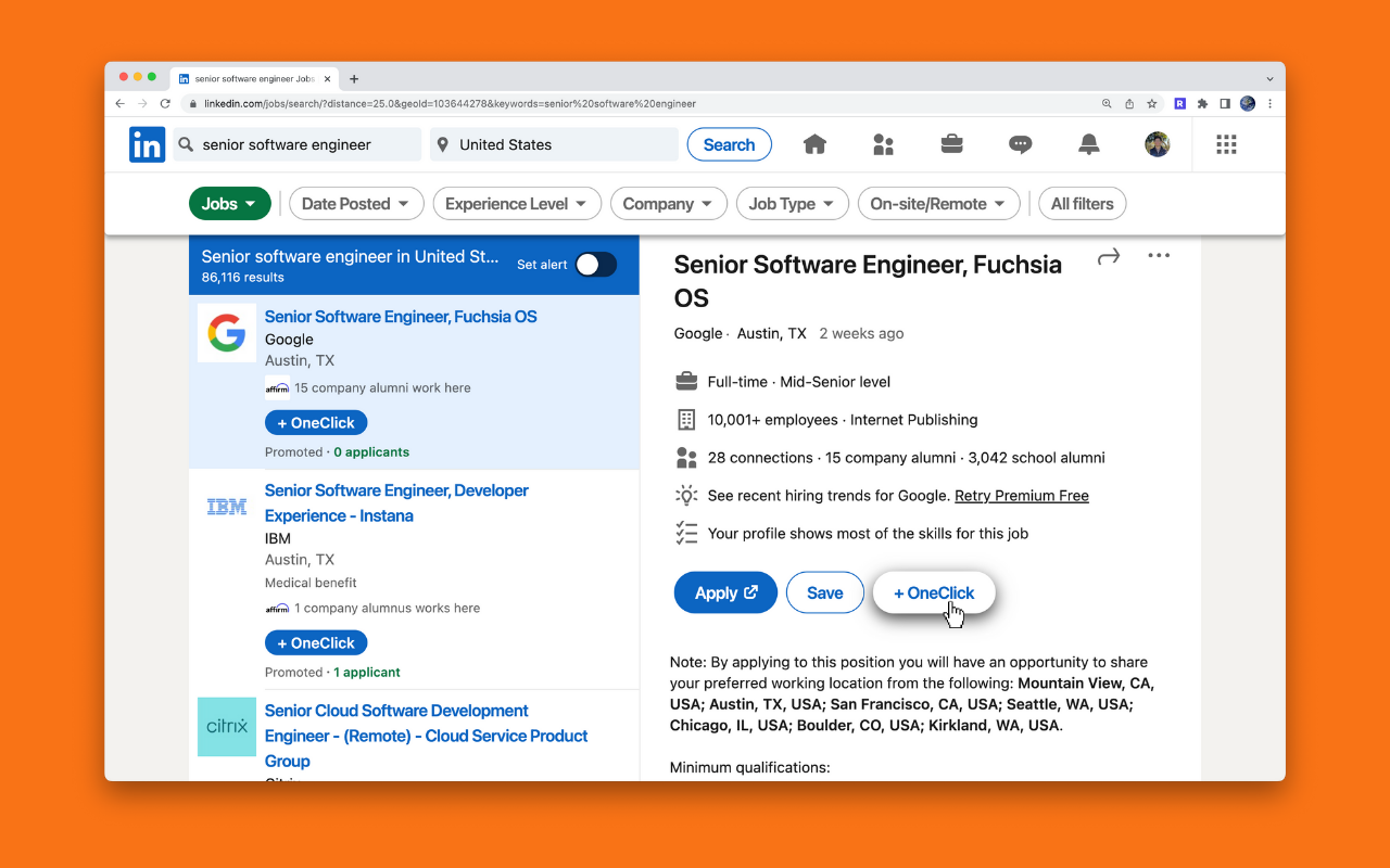 OneClick: Job Tracker for LinkedIn and Indeed截图1
