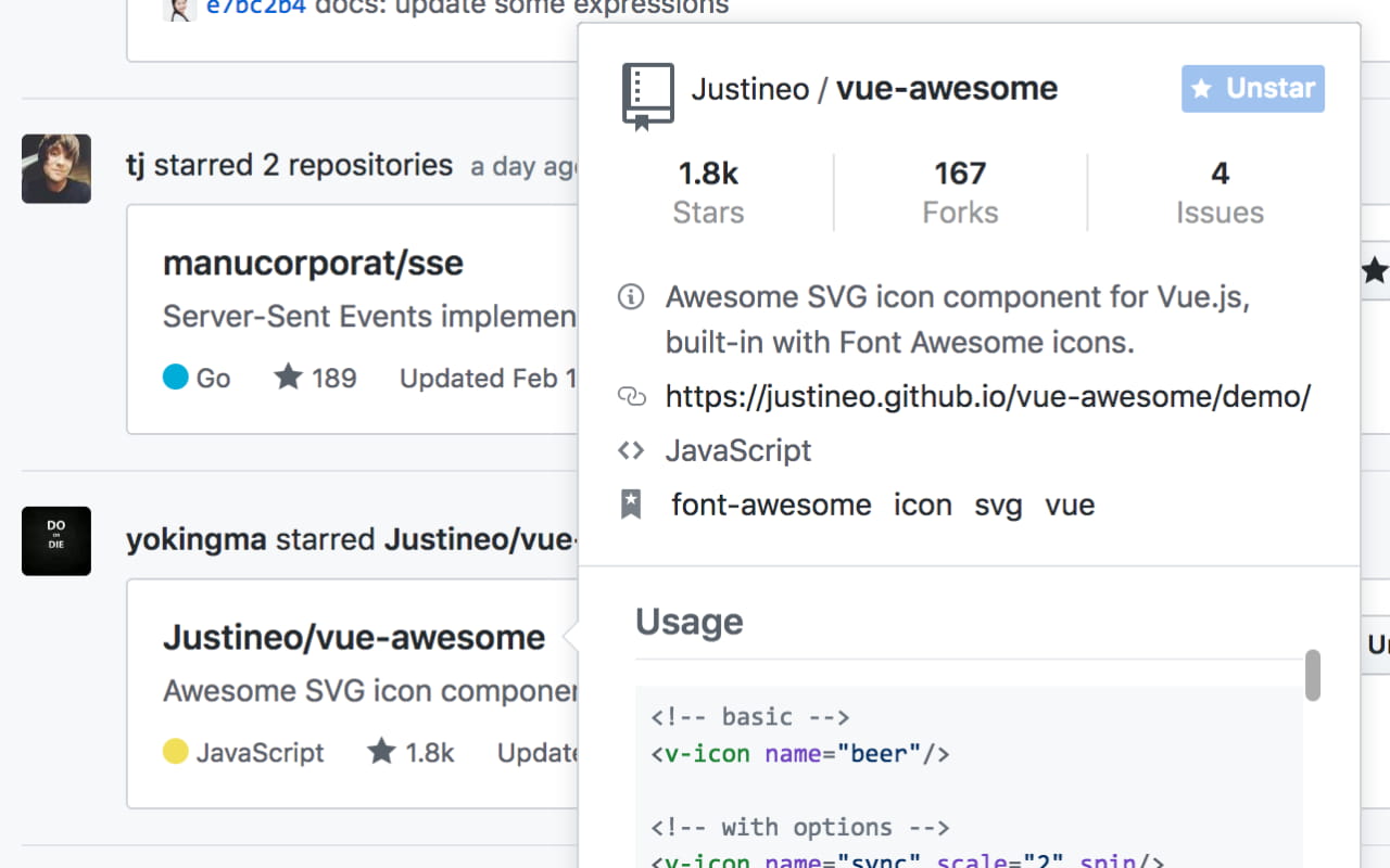 GitHub Hovercard截图4