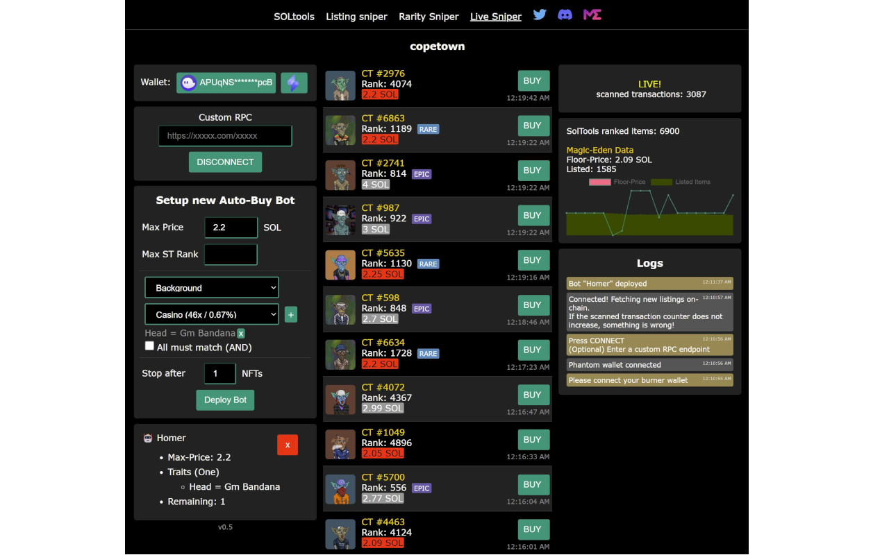 SOLtools.xyz - Sniper, Rarity, and more.截图2