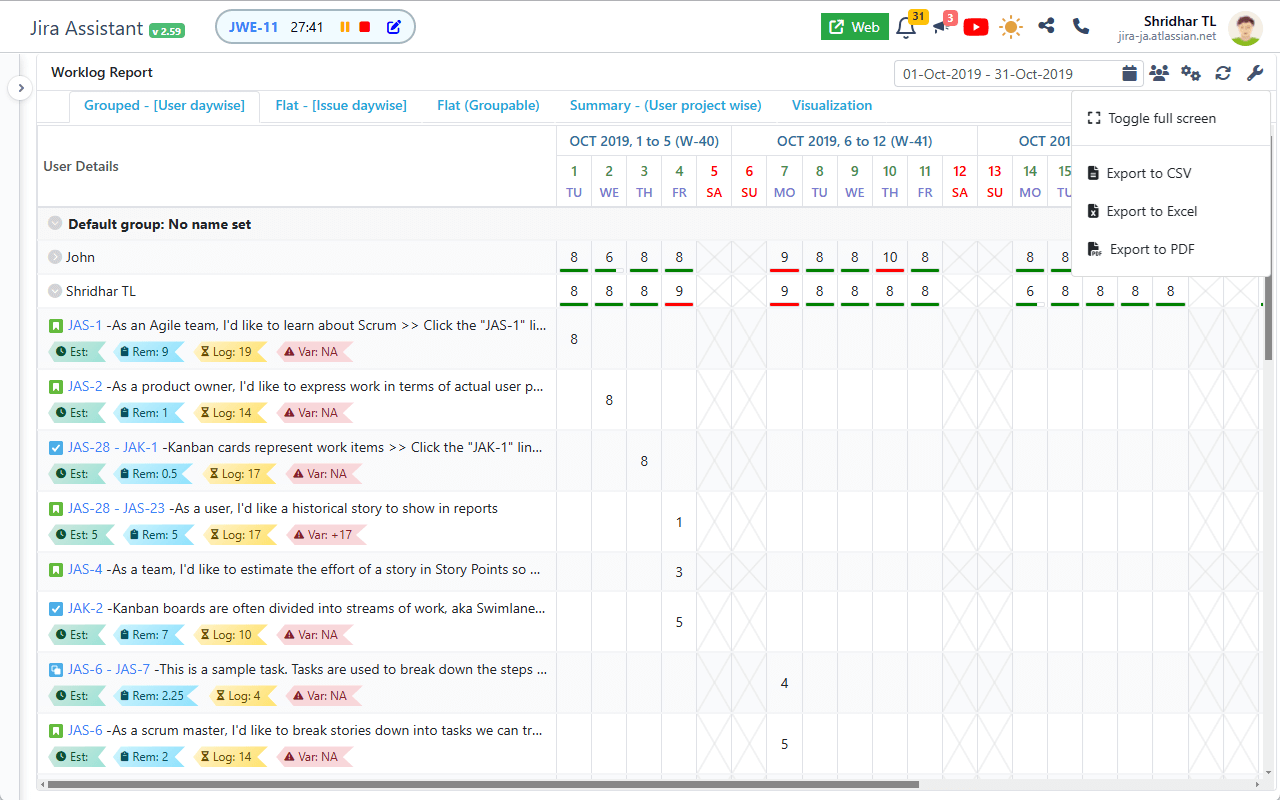 Jira Assistant: Worklog, Sprint report, etc截图1