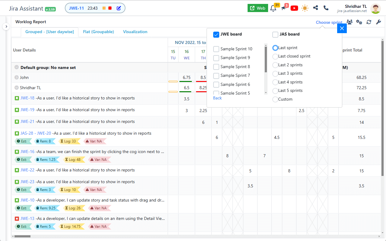 Jira Assistant: Worklog, Sprint report, etc截图3
