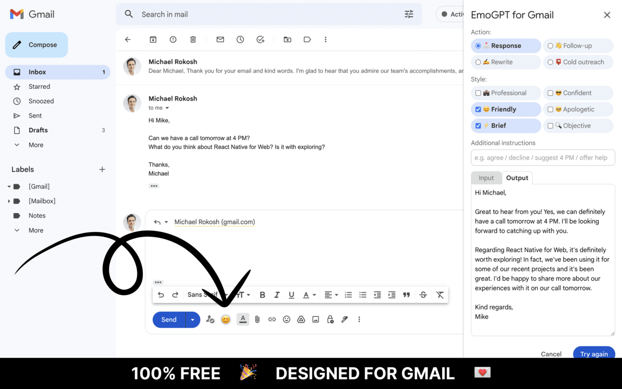 EmoGPT: Secure ChatGPT Email Writer for Gmail截图2