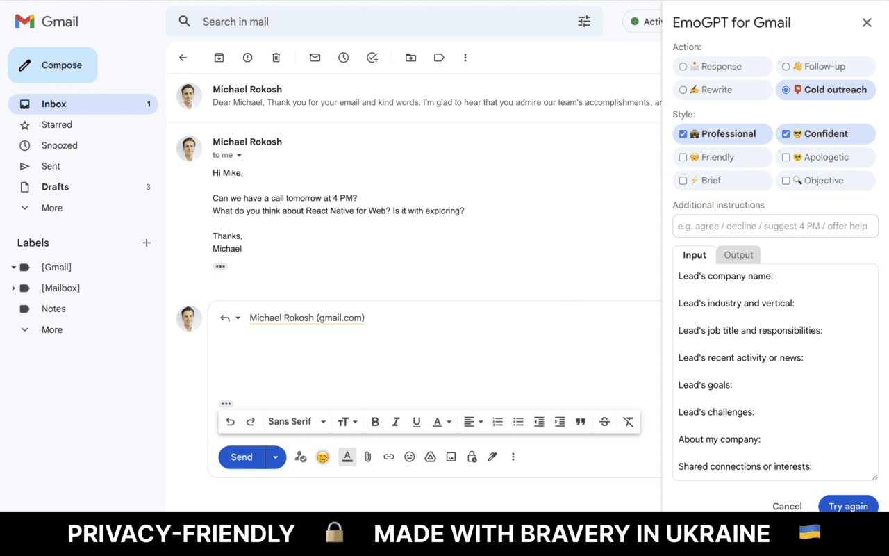 EmoGPT: Secure ChatGPT Email Writer for Gmail截图3