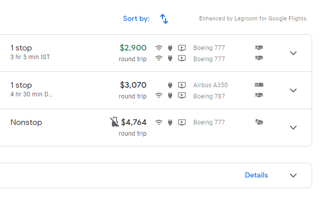Legrooms+ for Google Flights截图2