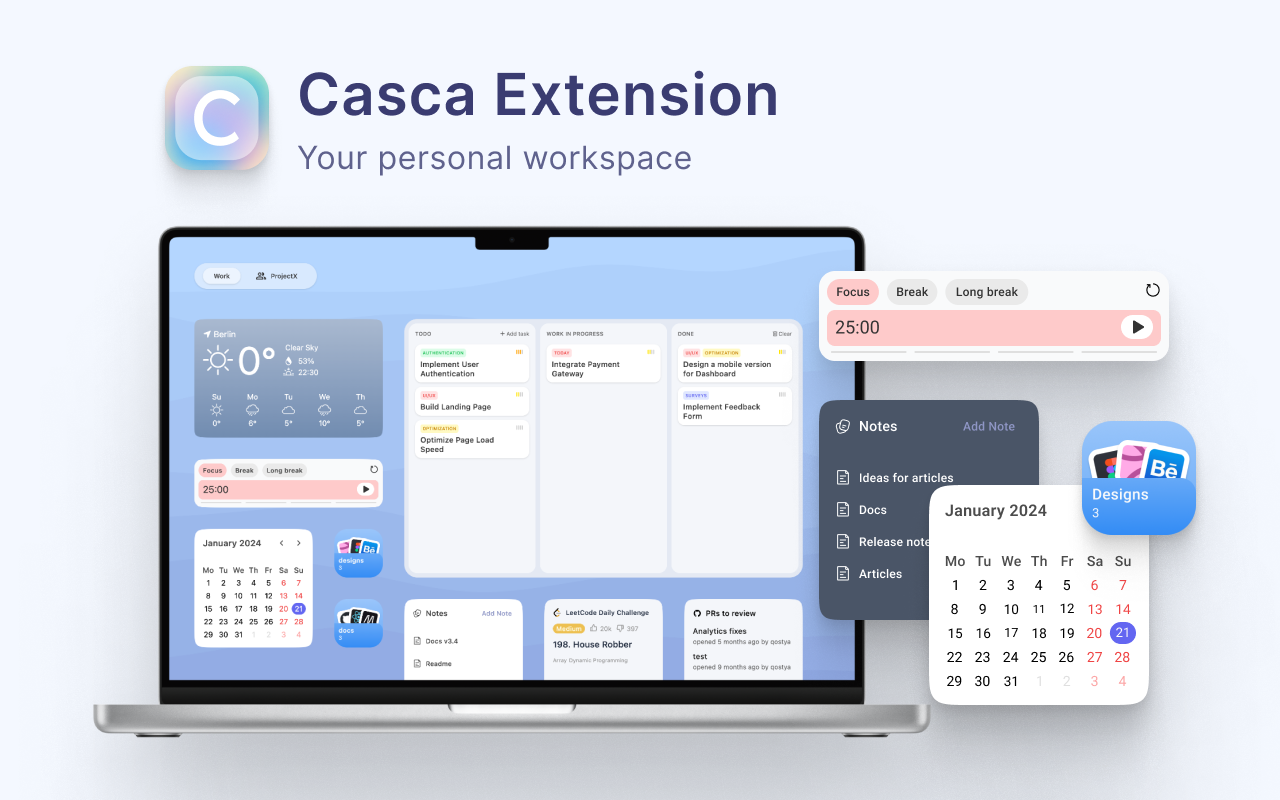 Casca: New Tab with ChatGPT and Widgets截图3