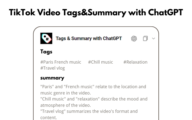 TikTok视频标签和摘要生成器-ChatGPT(中文版)截图2