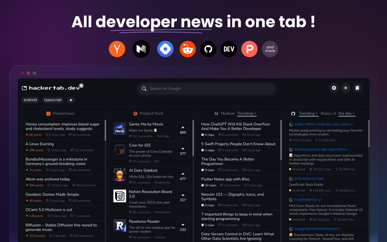 Hackertab.dev - developer news截图3