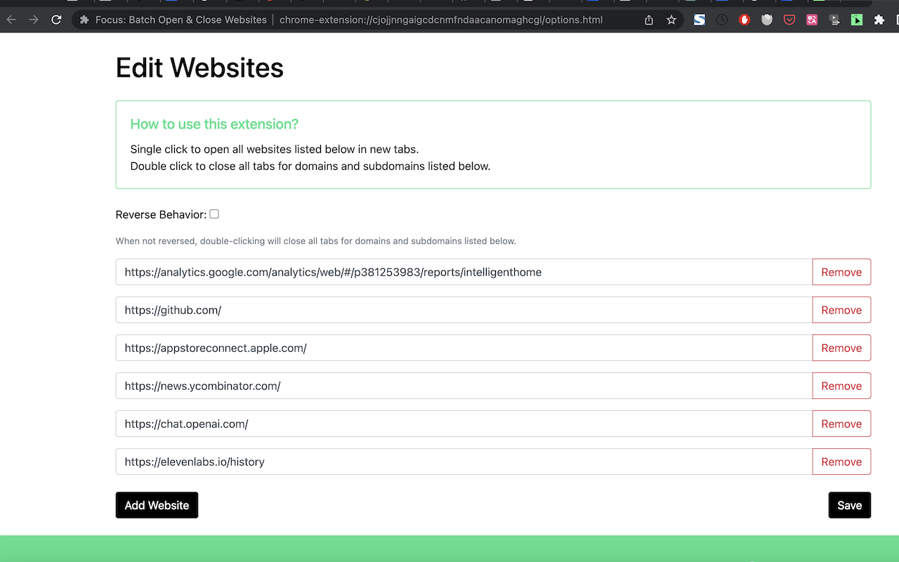 Focus: 批量打开与关闭网站截图1