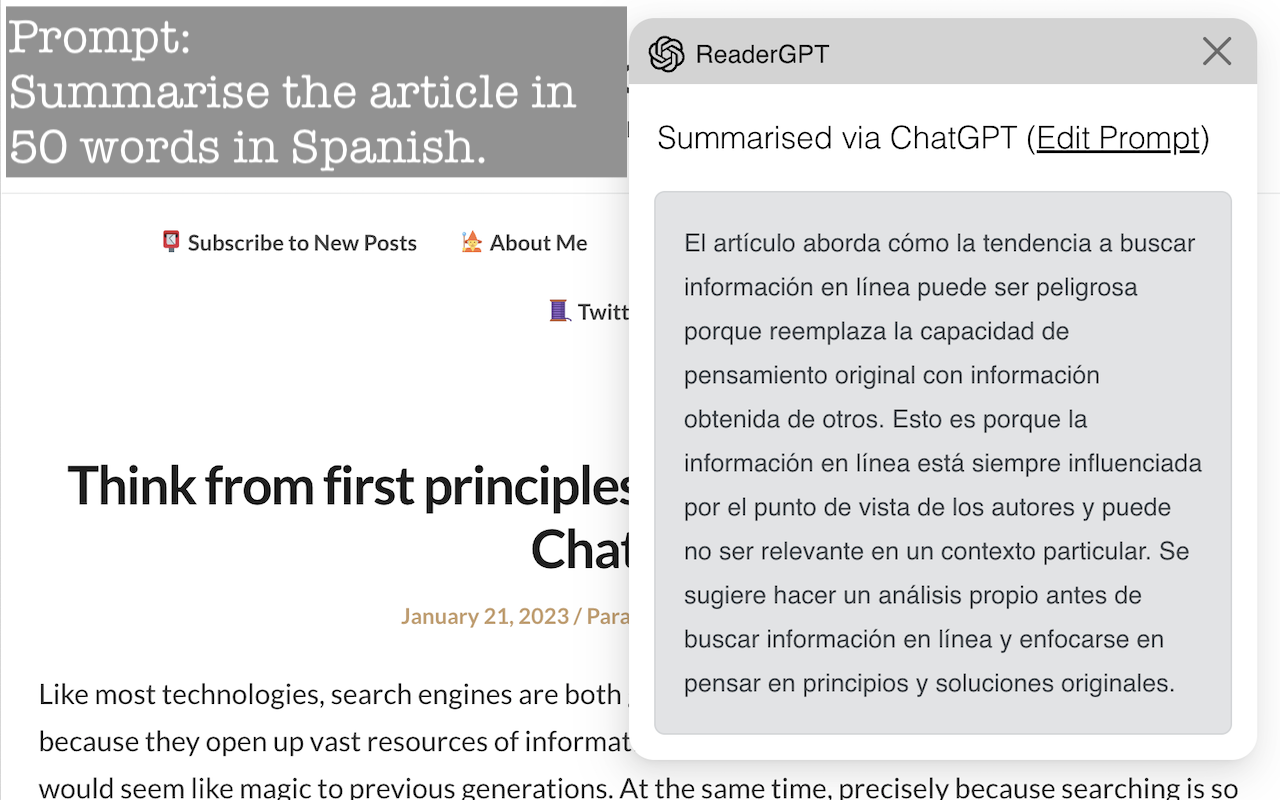 ReaderGPT: ChatGPT based Web Page Summariser截图1