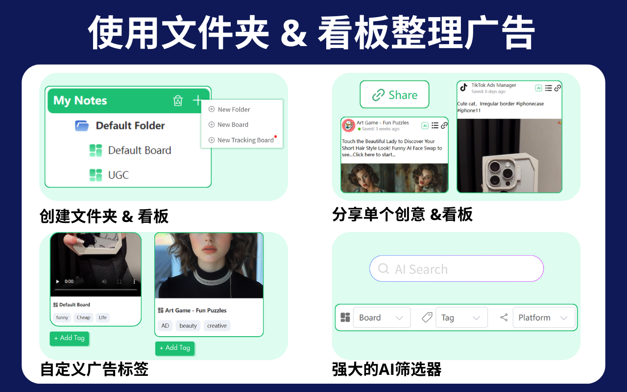 广告素材库 | 管理工具 | 一键保存FB和TT视频广告 - Denote截图1