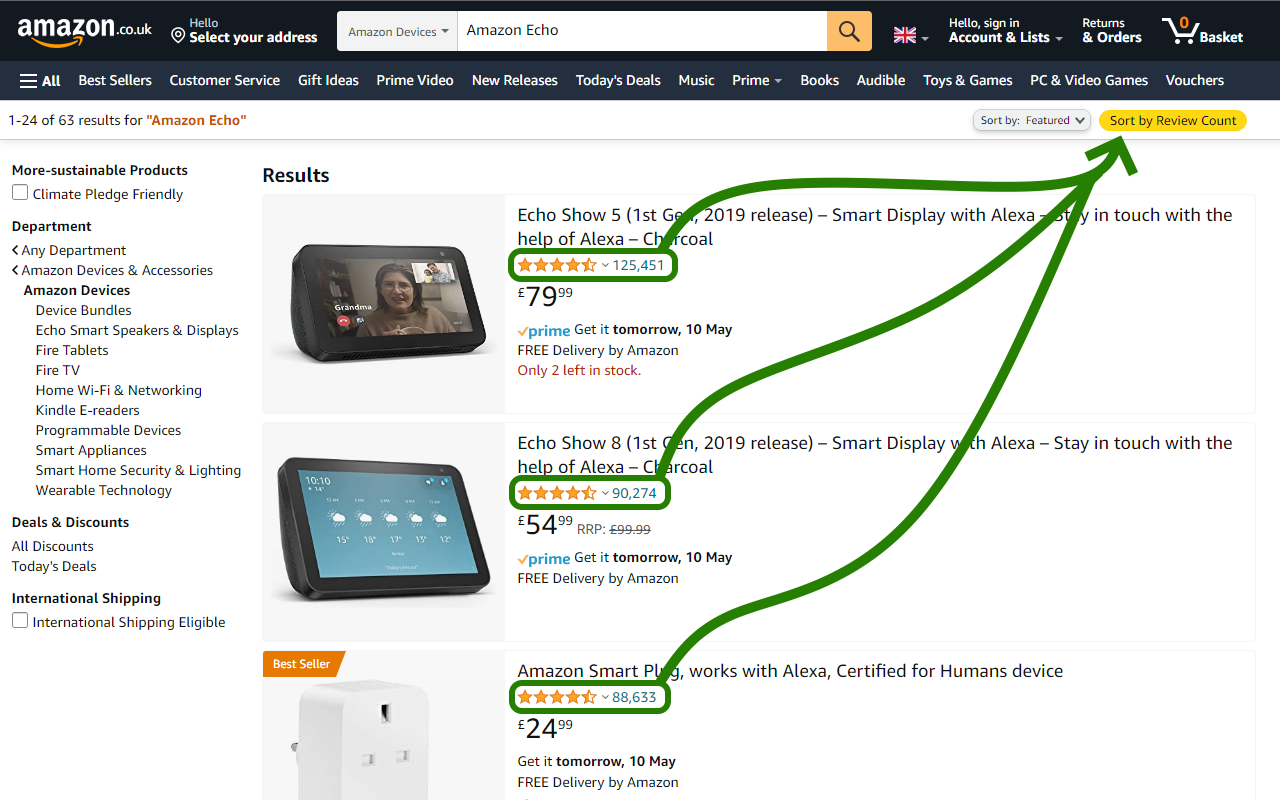 Amazon sort by Review Count截图2