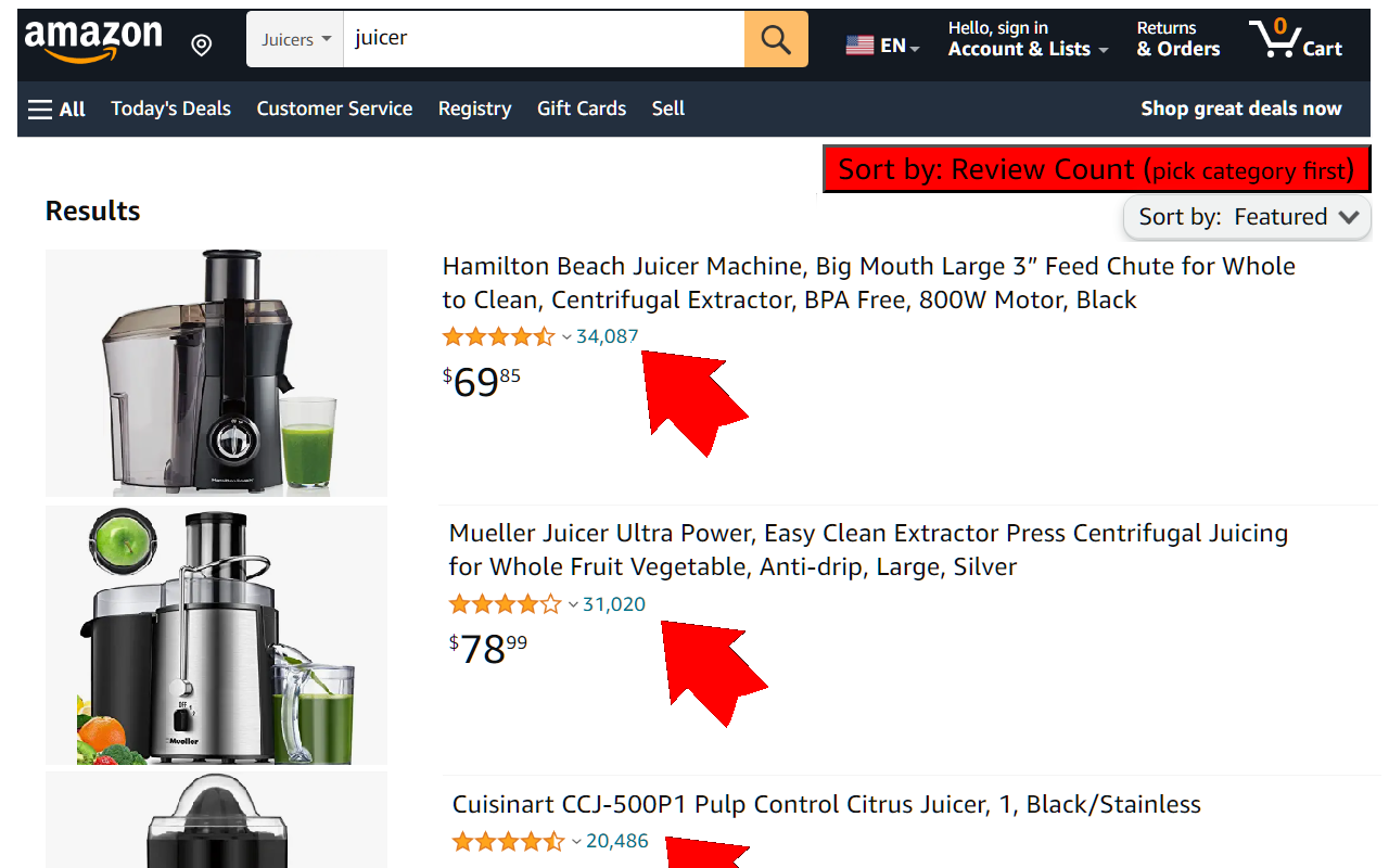 Amazon sort by Review Count截图4