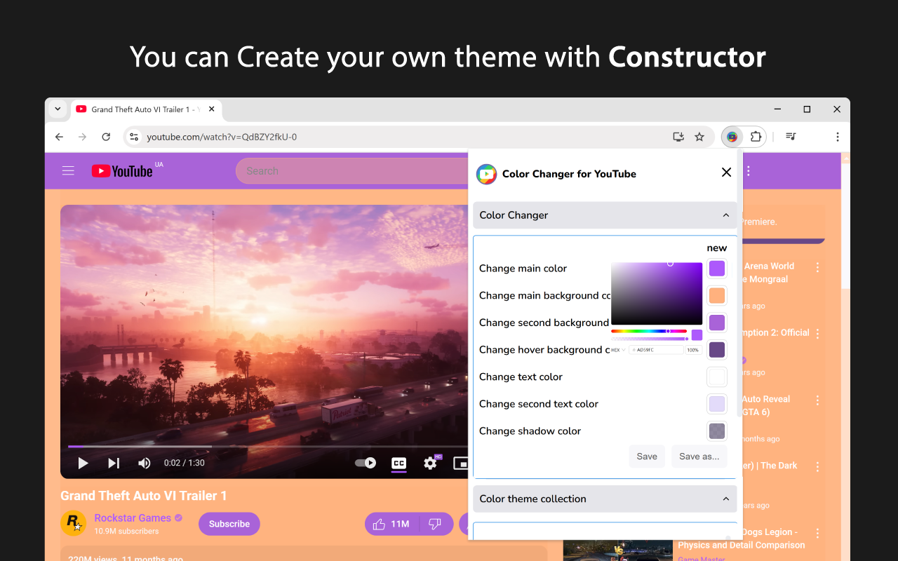 YouTube的主题和颜色更换器 - Colorize YouTube截图1