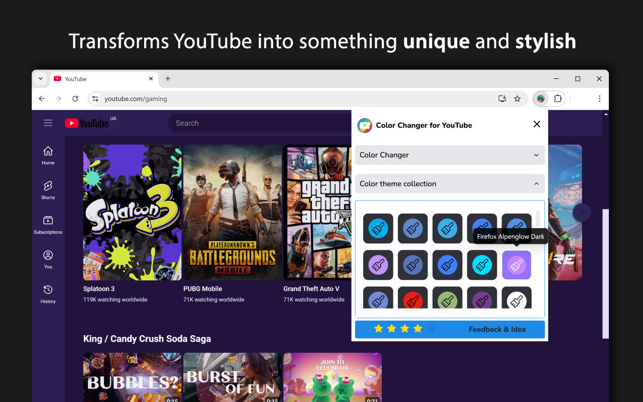 YouTube的主题和颜色更换器 - Colorize YouTube截图2
