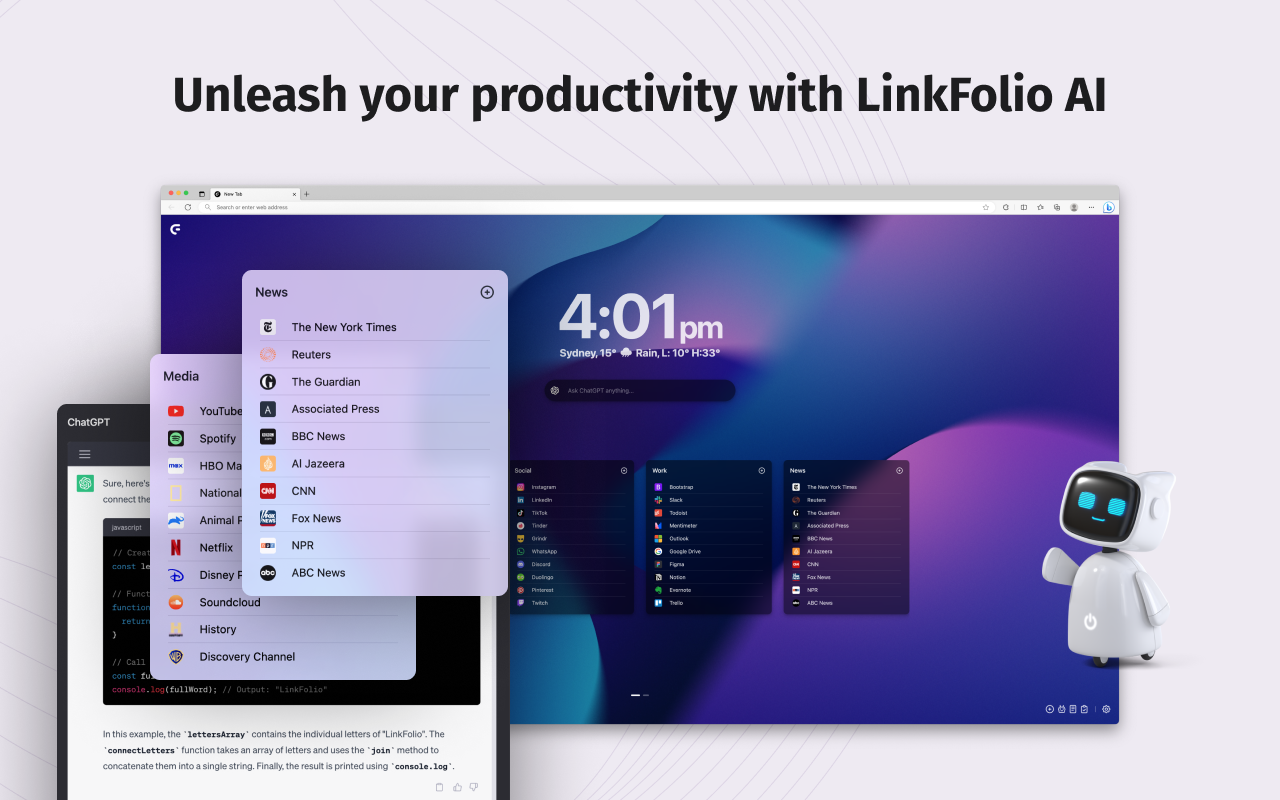 Bookmark Manager & New Tab Dashboard | LinkFolio AI截图2