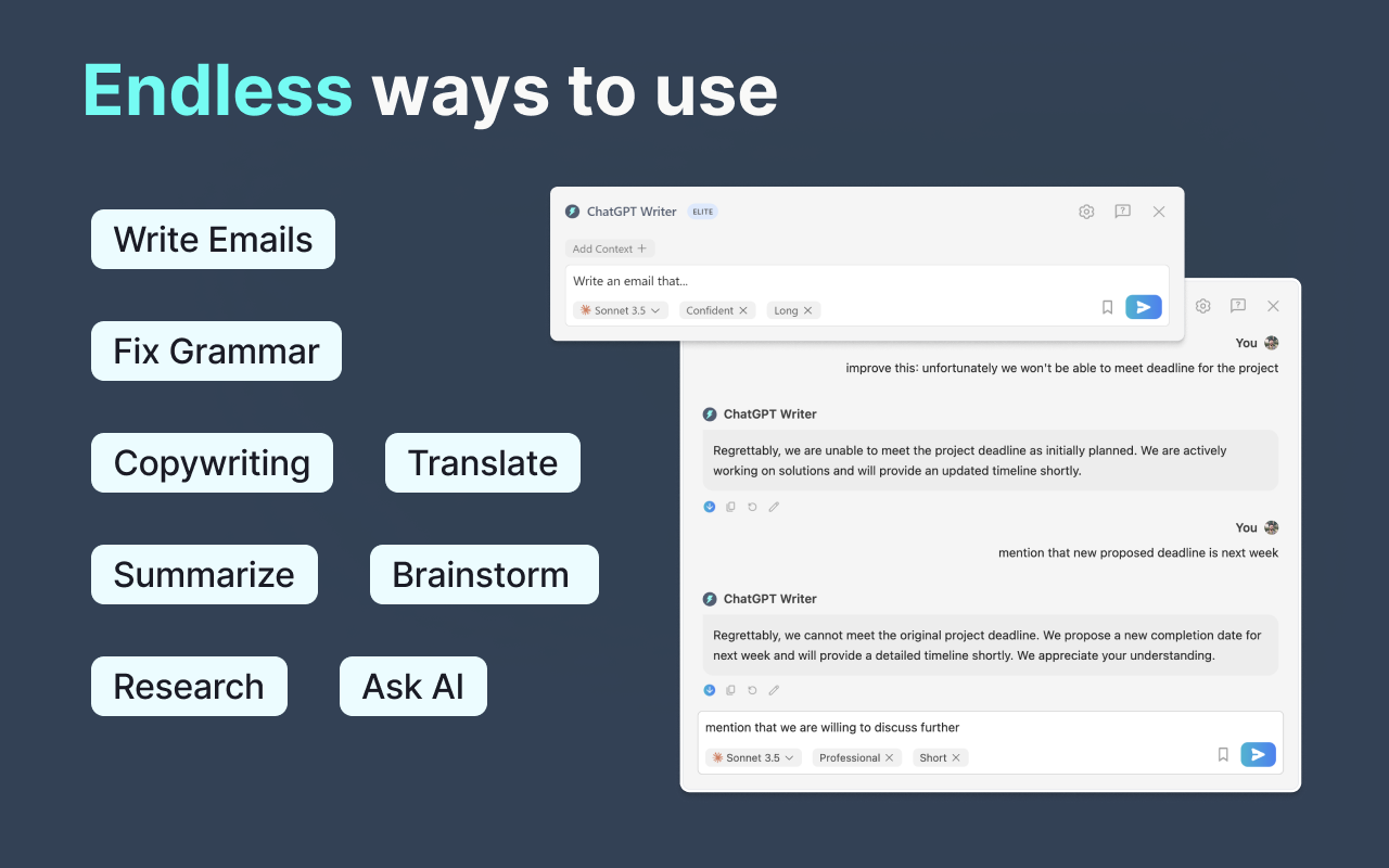 ChatGPT Writer: Use AI on Any Site (GPT-4.1, Claude, Gemini, and More)截图4