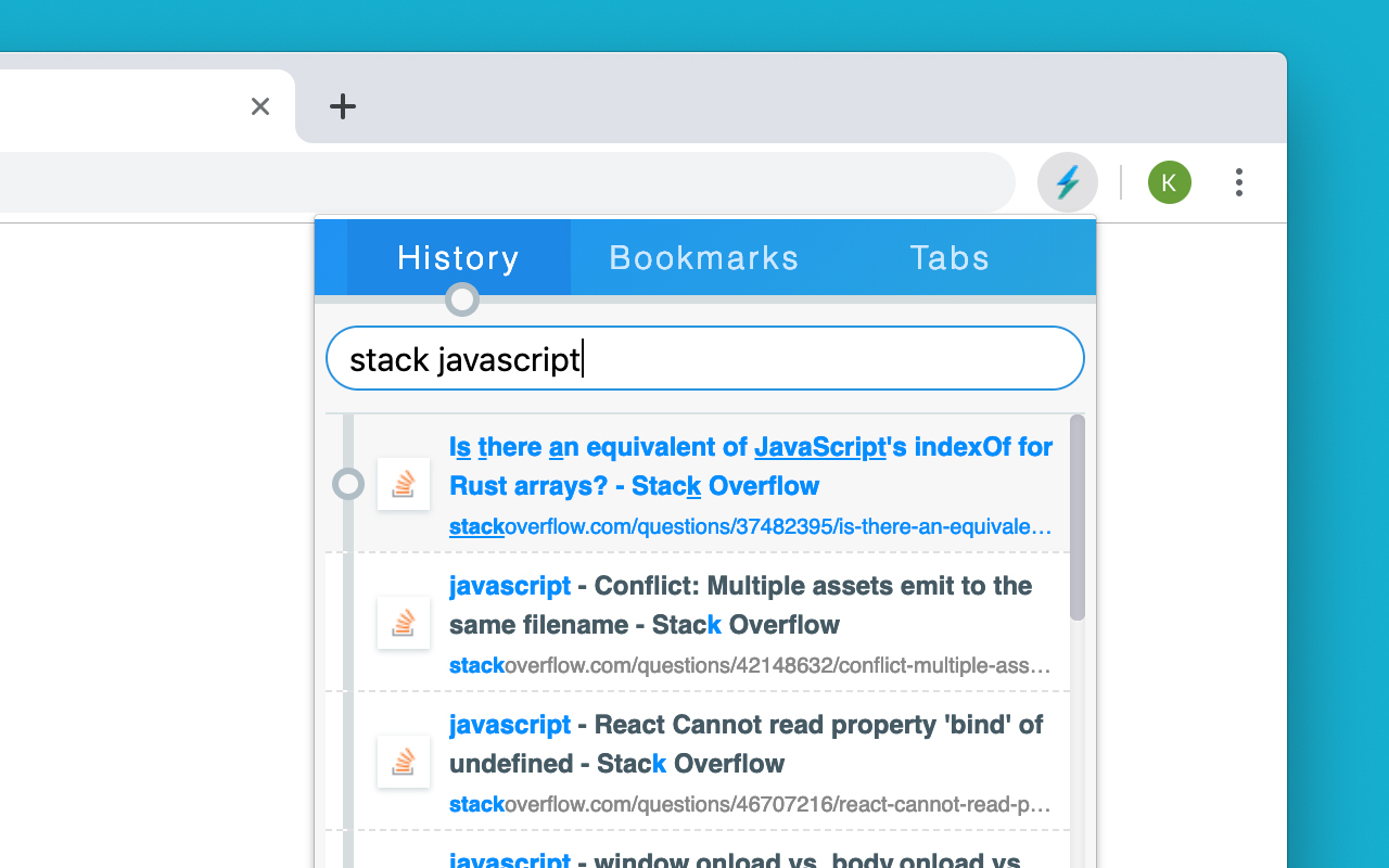 Lightning (History, bookmark and tab search)截图2