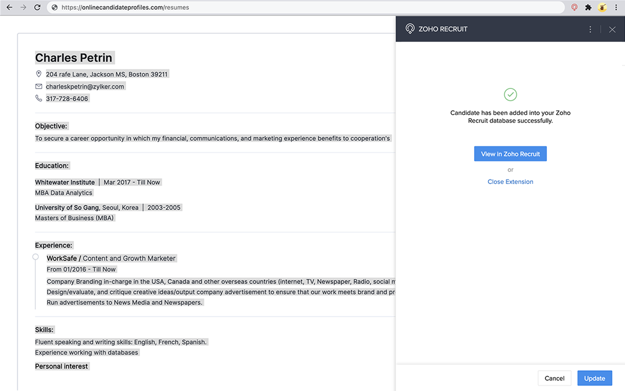 Zoho Recruit's Resume Extractor截图1