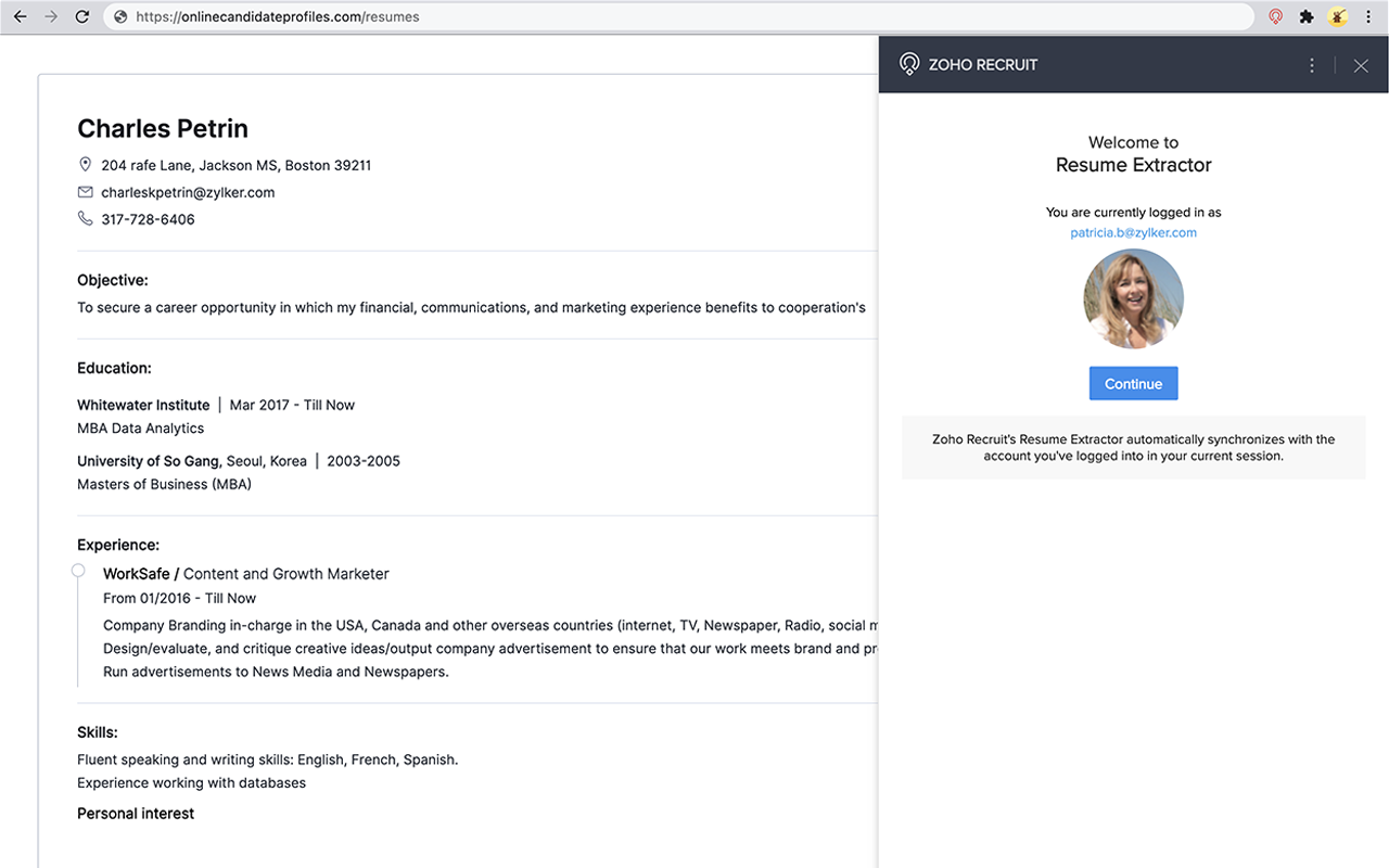 Zoho Recruit's Resume Extractor截图3