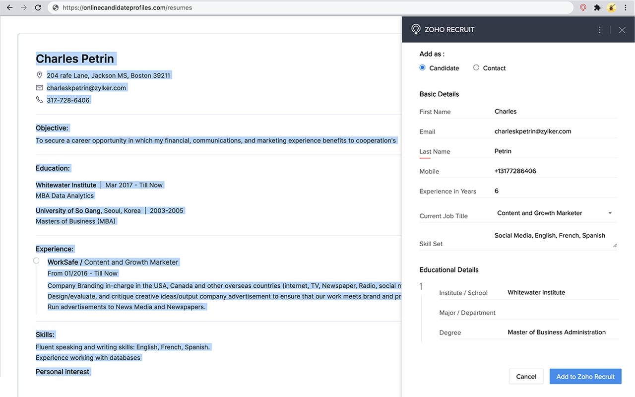 Zoho Recruit's Resume Extractor截图4
